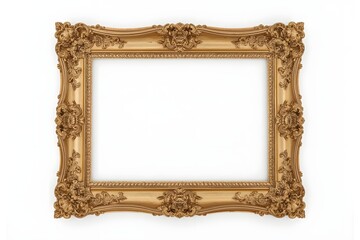 Vintage gold ornate picture frame, isolated on white background, floral swirls design