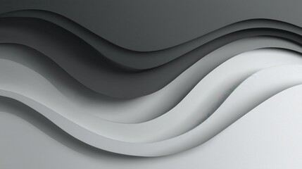 Obraz premium Monochrome layered wave design with flowing organic curves in shades of gray and white creating smooth and elegant abstract background with soft shadows and depth