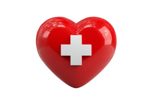 Red heart with white cross symbol.