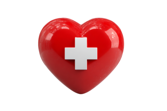 Red heart with white cross symbol.