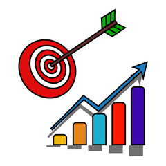 Target arrow illustration. Bar chart growth. Business goal Vector. Success achievement concept. EPS 10.

