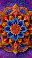Fototapeta premium colored mandala design adorned with flowers and traditional Hindu elements