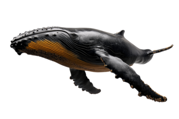 A humpback whale breaching, background isolated on a Transparent background, PNG file.
