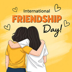 International Friendship Day greeting card with two friends hugging from behind