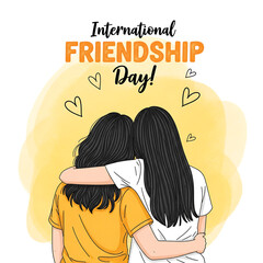 International Friendship Day illustration of two best friends hugging from behind