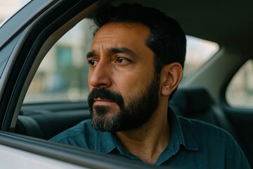 A Man's Reflective Gaze from the Car Window