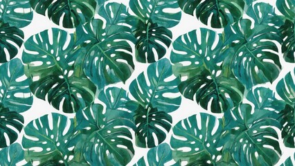 seamless watercolor pattern with monstera