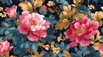 Japanese Traditional Watercolor Pattern with Elegant Floral Motifs and Seamless Design for Vintage Oriental Backgrounds Stock Illustration