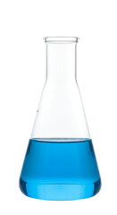 Isolated Transparent Background Flask with Blue Liquid for Scientific Research