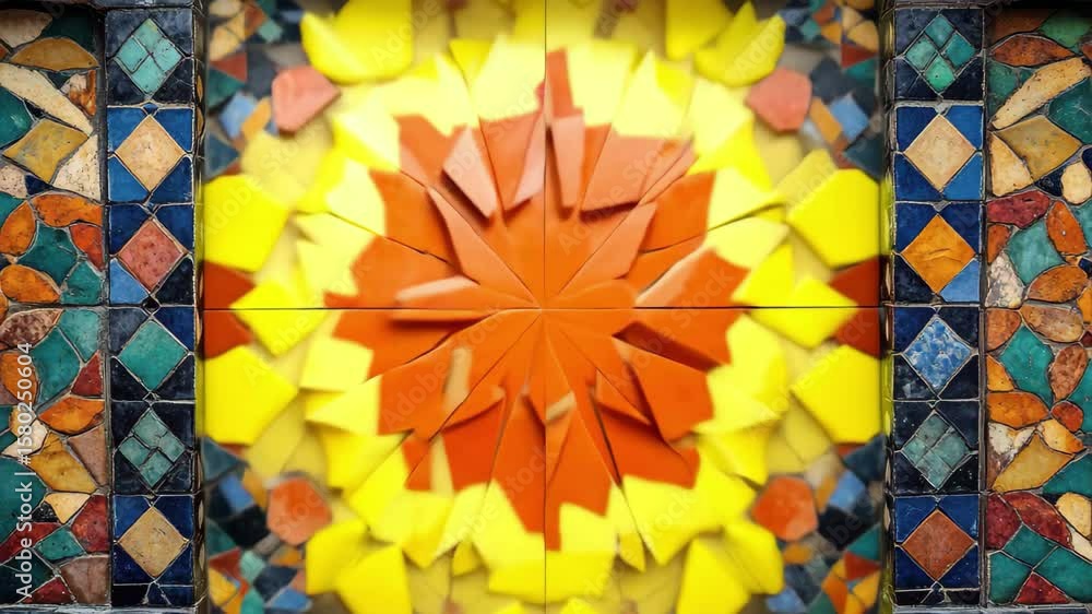 Aufkleber intricate geometric tile mosaic displaying vibrant colors and patterns in a cultural setting