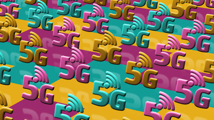 5G mobile wireless network technology multiply symbol pattern 3d illustration