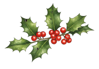 Illustration of Holly with Red Berries for Christmas and Winter Decoration