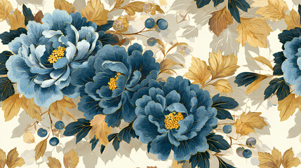 Japanese Traditional Watercolor Pattern with Elegant Floral Motifs and Seamless Design for Vintage Oriental Backgrounds Stock Illustration