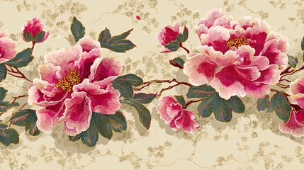 Japanese Traditional Watercolor Pattern with Elegant Floral Motifs and Seamless Design for Vintage Oriental Backgrounds Stock Illustration