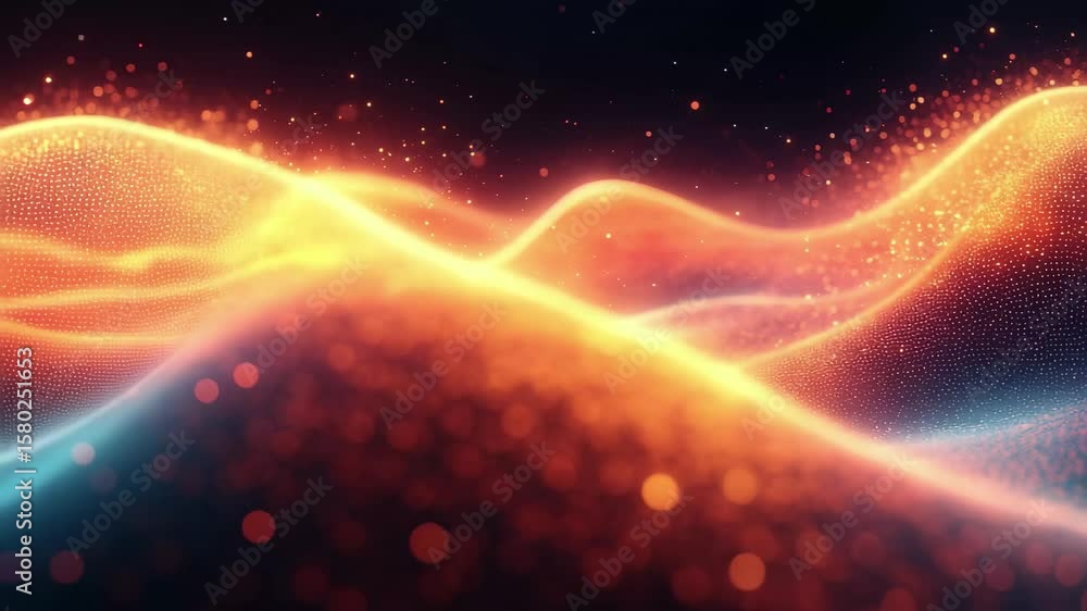 Poster vibrant waves of light create a mesmerizing visual display in a digital landscape