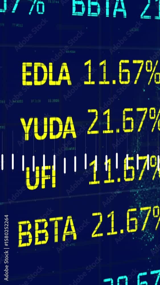 Poster animation of financial data processing over digital screen