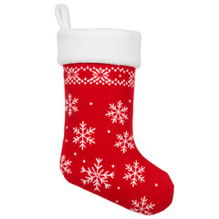 Isolated Red and White Christmas Stocking with Snowflake Pattern PNG