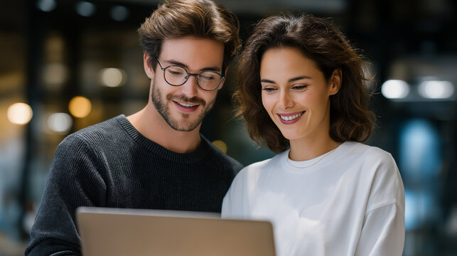 Young coworkers collaborating on innovative ideas in a workspace