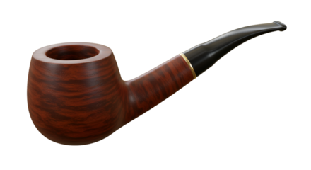 Isolated Transparent Background of Tobacco Pipe in Wood and Black
