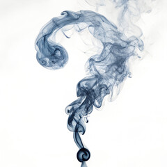 A swirling blue smoke forms a question mark shape against a transparent background. The smoke appears ethereal and fluid, creating a sense of mystery.