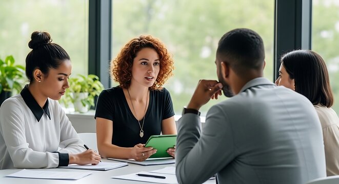 Business team meeting in conference room discussing strategic planning