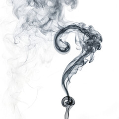 A swirling question mark shape created from dark smoke on a transparent background. The smoke forms a distinct question mark, suggesting mystery or inquiry.