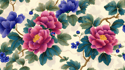 Japanese Traditional Watercolor Pattern with Elegant Floral Motifs and Seamless Design for Vintage Oriental Backgrounds Stock Illustration