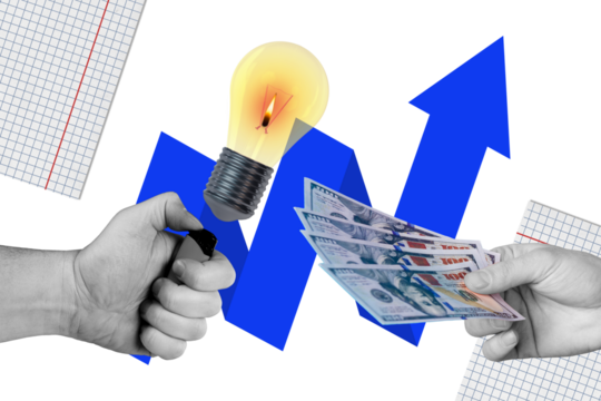 Photo cartoon comics sketch collage picture of hand having earning money idea isolated creative background