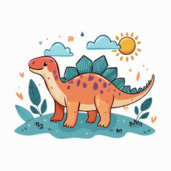 Cute Stegosaurus Cartoon in Soft Colors with Smiling Expression

