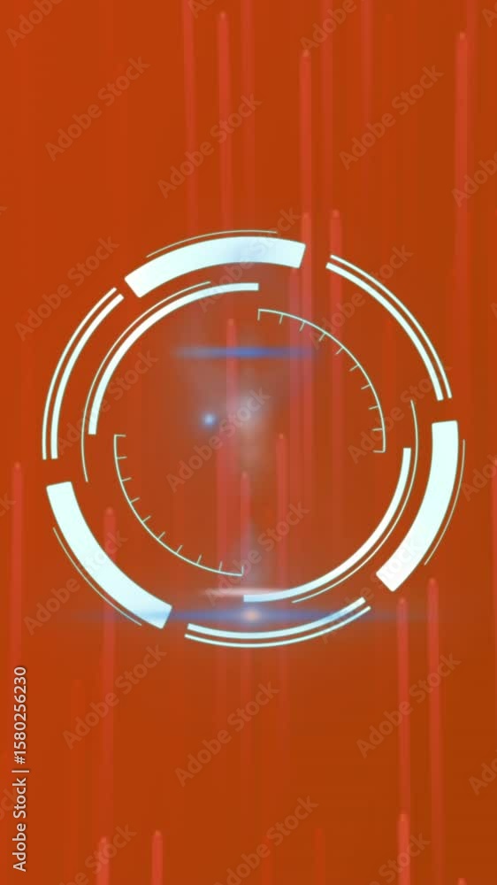 Poster animation of scope scanning and shapes over red background