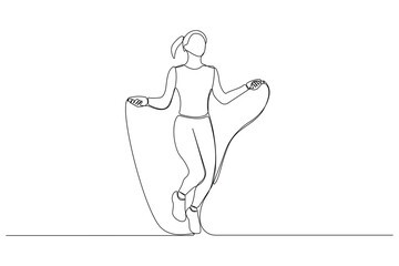 Continuous single-line art drawing of woman playing with Skipping Rope. Vector illustration