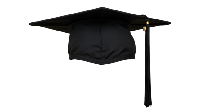 Isolated Transparent Academic Graduation Mortarboard Cap with Black Color Tassel