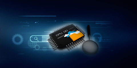 3d illustration cloud folder in computer microchips 
