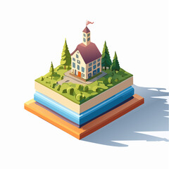 Fototapeta premium Back to School Concept with Tiny House and Trees on Book Stack
