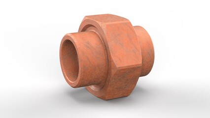 Rusted Socket Weld Union. Isolated. White background. 3D render