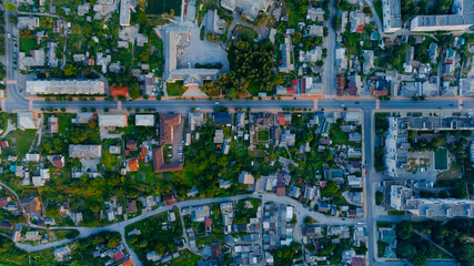 drone photography aerial urban view of roads and buildings square shape landmark concept
