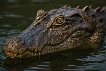 Obraz premium A serene moment captured as a crocodile gazes calmly into the tranquil waters of its natural habitat