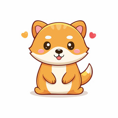 Adorable Sitting Cartoon Shiba Inu Puppy with Pink Cheeks and Paws on White Background

