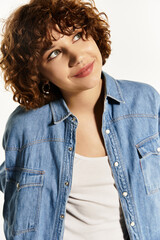 Young woman showcases stylish summer fashion in casual denim ensemble