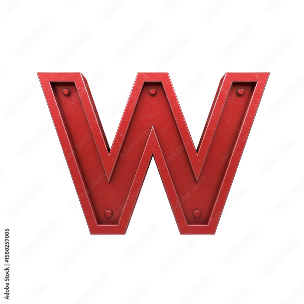 Fototapete isolated red letter w 3d render with rivets on transparent background