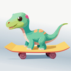 Naklejka premium Playful Cartoon Dinosaur Riding a Skateboard – Fun and Cute Prehistoric Character for Kids