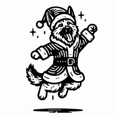 Fototapeta premium German Shepherd Dog wear santa Claus Costumes Jumping with Joy. Christmas Xmas Holiday Winter New Year Clipart Line Art Vector Illustration. .