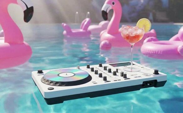 floating flamingo in the pool party