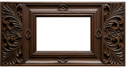Ornate Brown Wooden Carved Frame Vintage Decorative Border Background PNG
