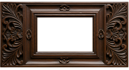 Ornate Brown Wooden Carved Frame Vintage Decorative Border Background PNG