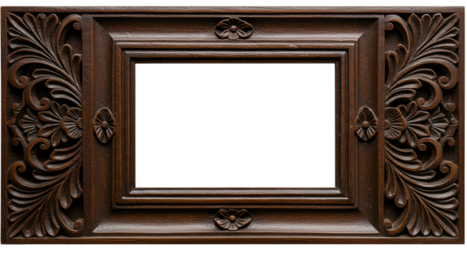 Ornate Brown Wooden Carved Frame Vintage Decorative Border Background PNG