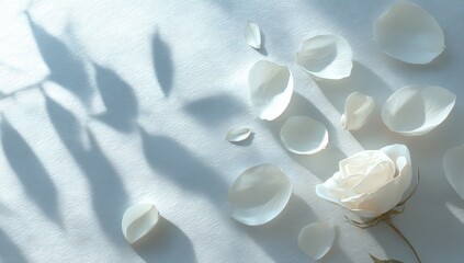 Delicate white rose petals and shadows