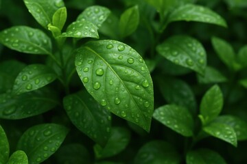 A Macro Perspective on Water Droplets on Green Leaves