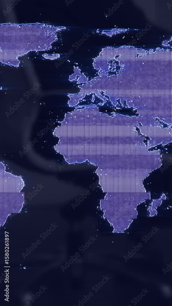 Poster animation of glitch effect over world map against empty office