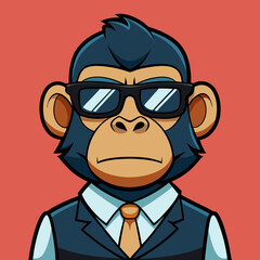 Cartoon monkey wearing suit and sunglasses vector illustration for nft and profile picture design